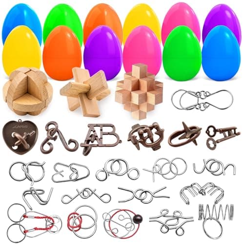 NAXYAN 24 Packs Easter Eggs Filled with Brain Teaser Puzzles Toys Easter Basket Stuffers for Kids Teens Adults,Prefilled Easter Eggs Fillers Toys Inside for Boys Girls