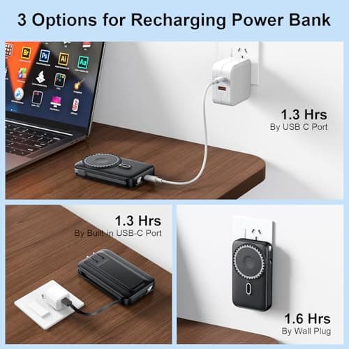 MagSafe Power Bank 10000mAh, Built-in 2 Cables + Wall Plug, 22.5W Fast Charge, LED Display & Stand for iPhone/Apple Watch view 5
