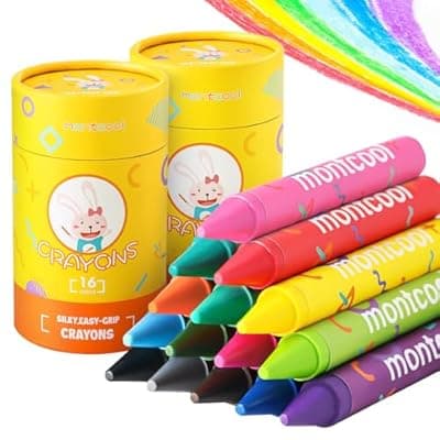 montcool 2 Pack Jumbo Crayons Set (32 Pieces, 16 Colors), Washable Non Toxic Easy to Hold Large Crayons