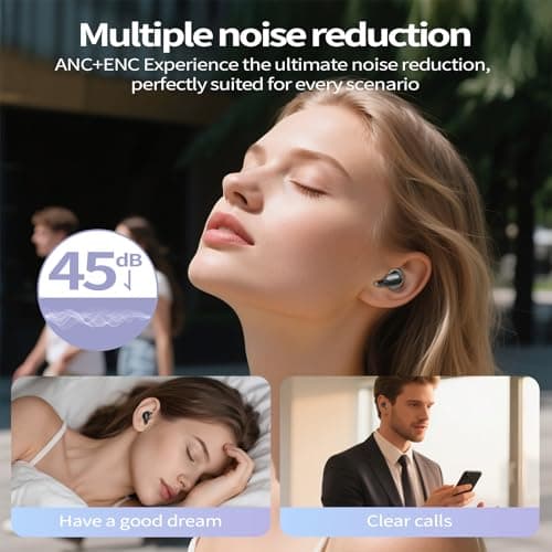 Mini ANC Sleep Earbuds, Wireless Ear Buds Headphones for Side Sleepers | Bluetooth 5.4 Deep Bass Stereo 48H Playtime Ear Buds, 4 ENC Noise Cancelling Mic for Side Sleepers uninterrupted night sleep view 4