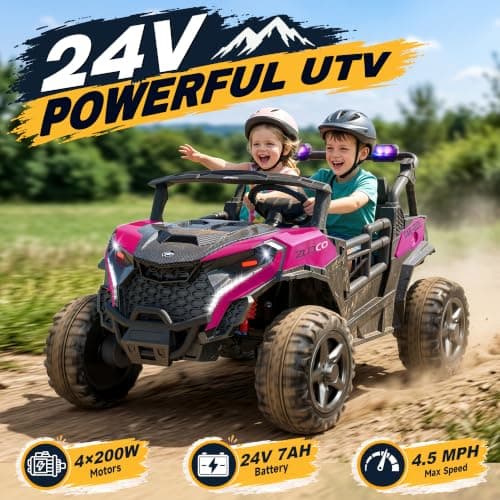 ARBELI 24V 4WD 2 Seater Ride on Toy Car for Kids 3-8, EVA Tires, Pink | 4x200W motors, max 4.5mph & load 133 lbs, remote control, shock absorbers, rainbow lights, bluetooth, 24 volt ride on toys view 5