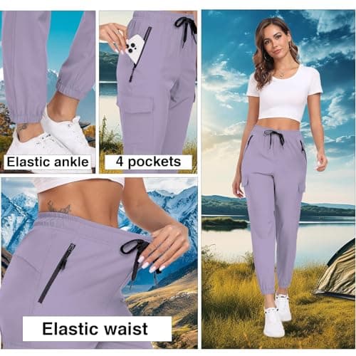 Hiking Pants Women UPF 50+ Cargo Quick Dry Water Resistant Elastic Waist 4 Pockets Lightweight Travel Work Casual Running view 5