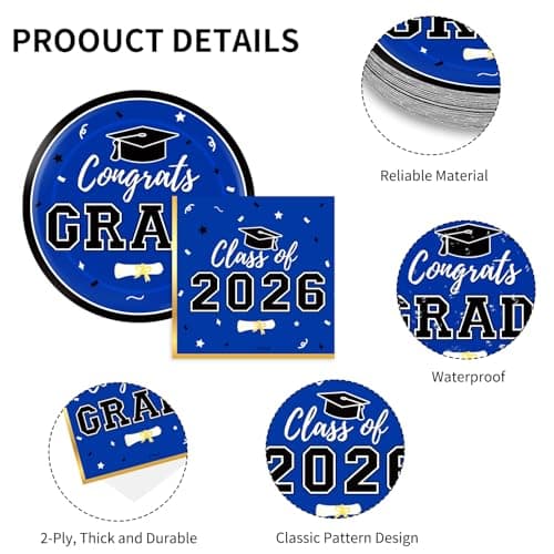 Labrostar Graduation Party Plates and Napkins 2026 Graduation Party Supplies Blue Disposable Paper Plates Luncheon Napkins Cocktail Napkins for Graduation Party Decorations Serve 50 view 5