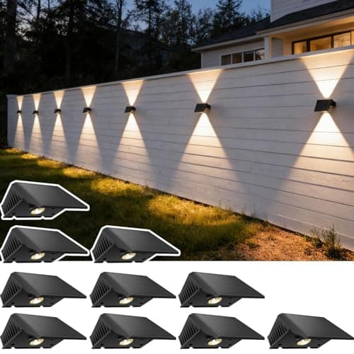 Solar Fence Lights Outdoor, 10 Pack Warm White Up and Down Solar Wall Lights, IP67 Waterproof LED Dusk to Dawn Solar Powered Fence Lights for Patio, Backyard, Deck, Garden, Yard, Outdoor Wall Decor
