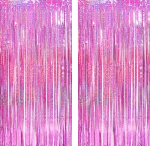 Pink Purple Laser Tinsel Glitter Foil Fringe Curtain Birthday Party Streamers Backdrop Decorations Photo Booth Theme Bachelorette Graduation Decor — image 1