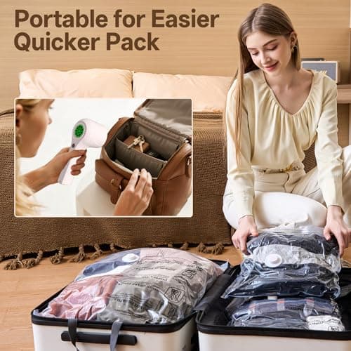 Vacuum Storage Bag with Rechargeable Cordless Pump, 15 Pack Vacuum Seal Space Saver Bags for Clothing Clothes Travel Home view 6
