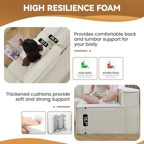 108'' Comfy Chenille Boneless Couch, Oversized Modular Sectional 3 Seater Sofa, Modern Deep Seat Corner Cloud Compressed Couch, No Assembly Sleeper Sofa with Chaise for Living Room, Beige view 6