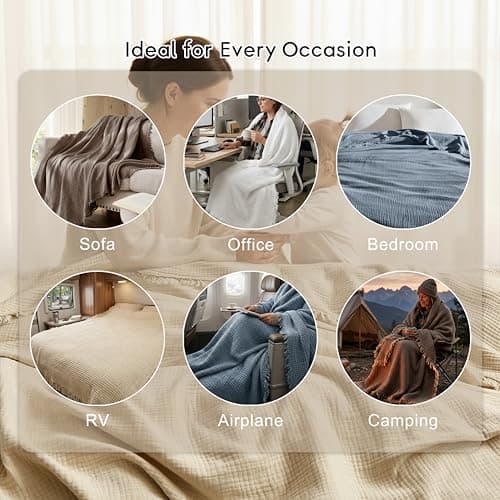 WDCOZY Muslin Throw Blanket 100% Cotton Blankets 4-Layer Breathable Lightweight Soft for Couch Boho Farmhouse Linen Tassels Ruffle Gauze Blankets All Season for Adults 50x60 Inches Beige Tan Neutral view 6