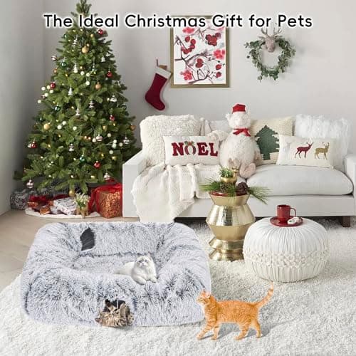 Extra Large Cat Tunnel Bed, 4 Ways Tunnels for Indoor Cats, Multi-cat Family Cat Bed & Cave, Plush Cat Donut with Washable Middle Mat, Exit Balls, Pet Play Toy for Kitten Puppy Rabbit view 2