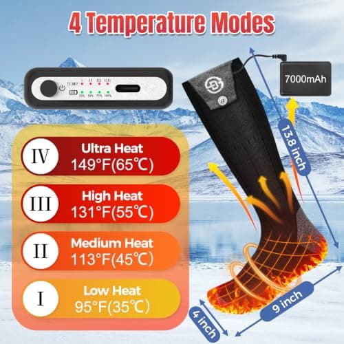 Heated Socks for Men Women, 7000mAh Rechargeable Battery Electric Heating Socks with APP Control Washable Winter Warm Socks for Foot Warmer Outdoor Fishing Hunting Ski Cycling Hiking Camping view 3