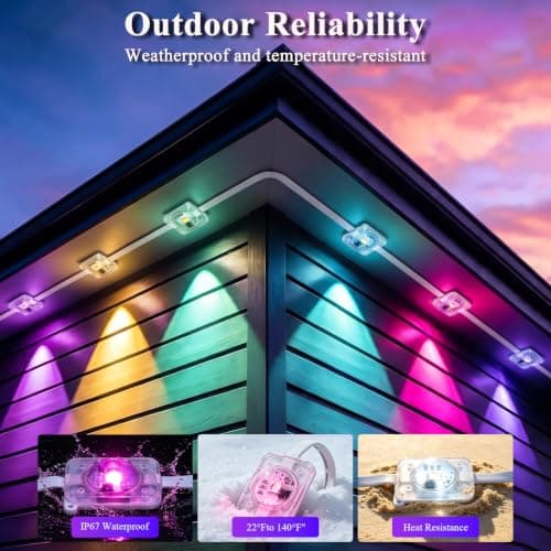 JNUNUSE 200FT Permanent Outdoor Lights, Smart RGB+IC Eaves Lights for House, App & Remote Control, LED Roofline Lights, Waterproof Exterior House Lights for Year-Round Christmas & Holiday Lighting view 2