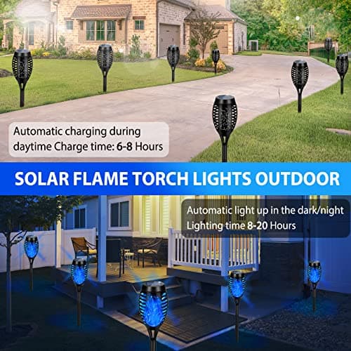 Tancuzo Solar Lights Outdoor, Upgraded 6 Pack Blue Solar Torch Light with Flickering Flame Waterproof for Garden Decor, Flame Torches for Outside Landscape Porch Yard Pathway Decorations view 5