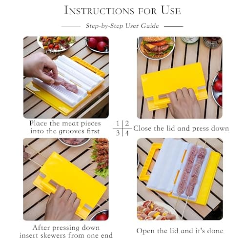 Double-Row Kebab Maker Skewering Tool with Pressure Handle – Safe BBQ Skewers for Grilling, High Efficiency Meat Skewering, Food-Grade Polypropylene Kabab Skewer Spit Kibbeh Mold view 4