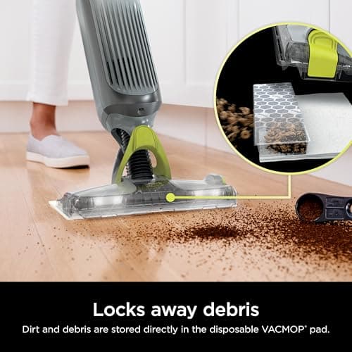 Shark VACMOP Cordless Hard Floor Cleaner, Vacuum and Spray Mop, Powerful Suction, Lightweight, LED Headlights, Includes 4 Disposable Pads, 12oz Multi-Surface Cleaning Solution, Gray, VM252 view 4