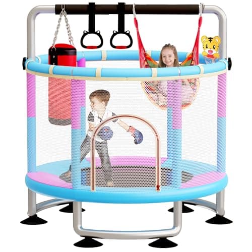 60" Toddler Trampoline for Kids,5FT Kids Trampoline for Toddlers 1-3,Upgrade Adjustable Kids Trampoline Indoor Outdoor,Mini Trampoline for Kids 2-5,500lbs Baby Small Trampoline with Net and Swing