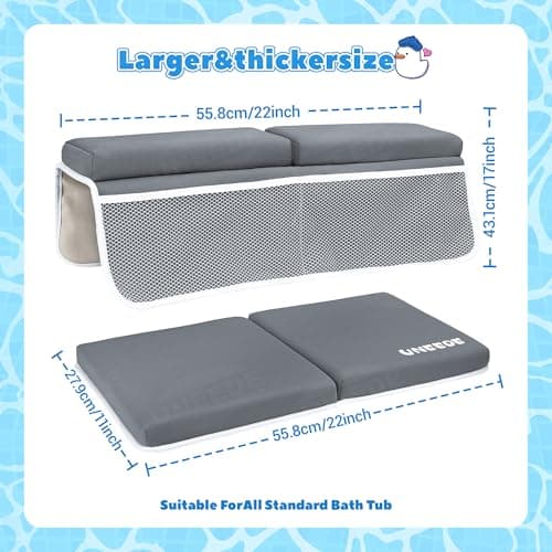 UNEEDE Baby Bath Kneeler and Elbow Rest Pad Set, 1.5” Thick Memory Foam Bath Kneeling Pad with Elbow Support, Bathtub Mat with Toy Organizer for Bathing Infant or Toddler, Grey view 2