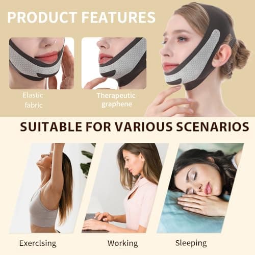 CGYISOL Graphene V Line Lifting Mask, Face Lifting Strap for Sleeping, Reusable & Adjustable Chin Strap for Jawline Lifting, Double Chin Lifting Straps for Women, Black view 6