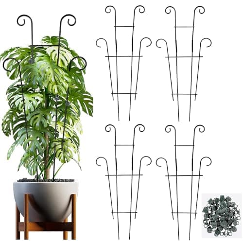 25.6 Inch Plant Trellis for Climbing Plants, 4 Pack Metal Garden Trellis for Potted Plants Indoor House Plant Climber Support Stakes with Plant Clips for Monstera Pothos Hoya Ivy Flower view 1