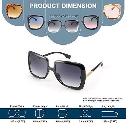 FEISEDY Oversized Square Women Sunglasses Thick Frame Gradient Glasses B4030 view 4