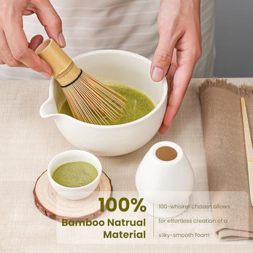 Matcha Whisk Set, Ceramic Bowl Matcha Kit & Handcrafted Bamboo Chasen, Complete 5 Pcs Matcha Set Whisk and Bowl, Stainless Steel Sifter, Bamboo Scoop & Holder for Matcha Lovers view 5