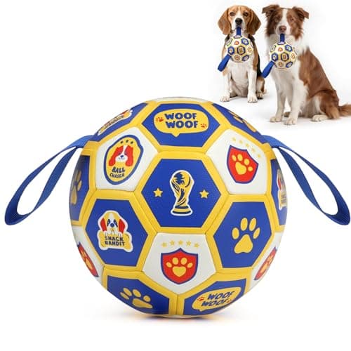 Vivifying Dog Toys Balls, Interactive World Cup Soccer Ball for Small Medium Dogs, Durable PU Enrichment Training Toy with Straps for Indoor and Outdoor Tug-of-War & Playing (6 Inches) — image 1