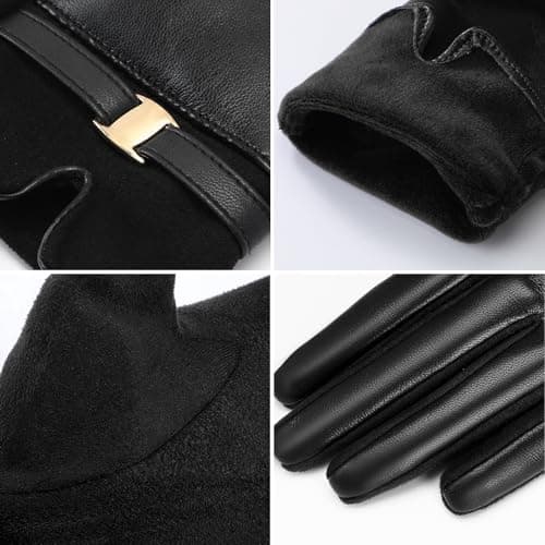 Winter Leather Gloves for Women PU Touchscreen Warm Driving Texting Gloves view 3