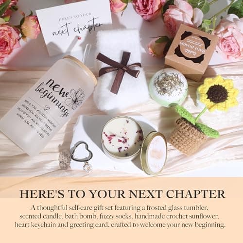 New Beginnings Gifts for Women Graduation Gift 2026 Funny Retirement for Women Happy Retirement Unique Self Care Set Inspirational Spa Box Next Chapter Keepsake Bundle Candle view 2