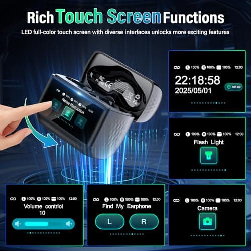 Wireless Earbuds, Touch Screen Case, ANC/ENC Noise Cancelling, 48H, Black | Touch Screen Controls, 5 EQ Modes, Bluetooth 5.4, HiFi Stereo, Transparency Mode, IPX7 Waterproof, All-Day Comfor view 2