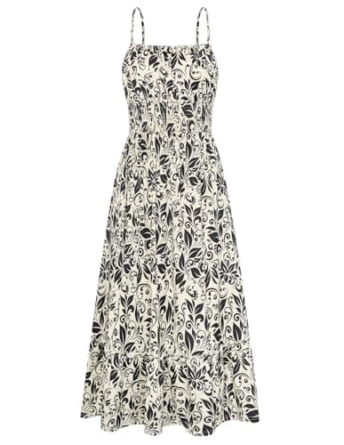 GRACE KARIN Summer Dresses for Women 2026 Vacation,Smocked Floral Maxi Dress,Boho Beach Sundress with Pocket Fashion Clothing — image 1