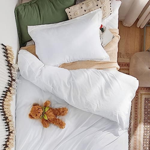 Bedsure Duvet Cover Twin/Twin XL Size - 2 Pieces Prewashed Cotton-Like Polyester Extra Soft Comfy Bedding Set, Includes 1 Duvet Cover 68"x90" with Zipper Closure & 1 Pillow Sham, White, No Comforter view 3