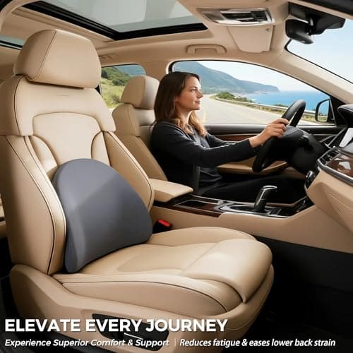 MXPOLY Lumbar Support Pillow for Office Chair & Car Seat - Temperature Stable Memory Foam for Lower Back Pain Relief, Non-Slip Back Cushion with Dual Straps for Desk Workers & Drivers (Grey) view 4