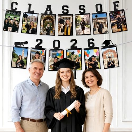 Graduation Photo Banner Class of 2026 Banner for Grad Decorations 2026 Pre-Strung K-12th Graduations Picture Banner for Middle High School College Graduation Party Supplies Black 10 Feet view 5