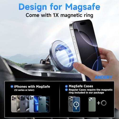 ANDERY Car Phone Holder for Magsafe [78+LBS Strongest Suction & 2400gf Magnetic] 360° Adjustable Car Phone Mount, Phone Holders for Your Car for iPhone 17 Pro Max 16 15 14 13 12 Plus Air, Carbon Fiber view 6