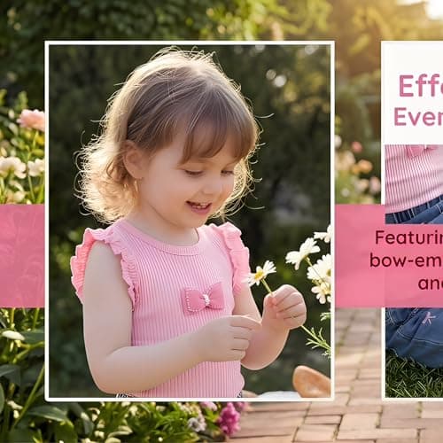 vfvBaby Toddler Baby Girl 2 Piece Outfits Pink Ruffle Sleeve Bow Top & Bow Print Denim Jeans Set Cute Casual Summer Clothes view 3