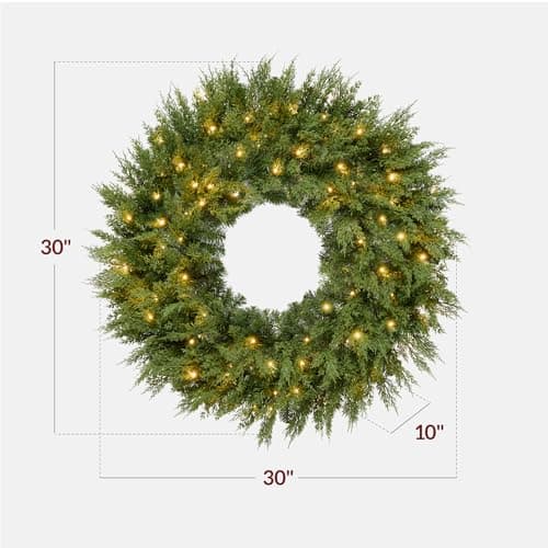 Best Choice Products Pre-Lit Cedar Cypress Christmas Wreath w/Twinkling LEDs, 30in Realistic Large Indoor/Outdoor Holiday Decor for Door, Plug-in view 3