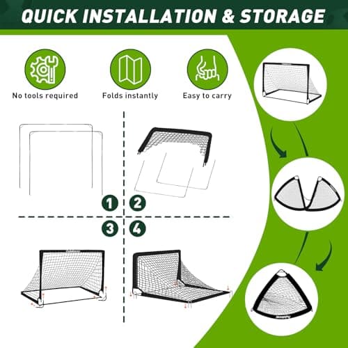 Soccer Goal, 2 Pack of 4x3ft Kids Soccer Goals Set for Backyard, Portable Pop-Up Soccer Net Training Equipment with Ball, Pump, Cones, Targets & Carry Bag for Outdoor Sports & Games view 3