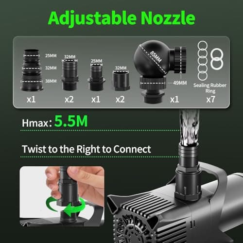 2377 GPH Submersible Water Pump, 130W Pond Pump with Adjustable Water Outlet Water Fountain Pump, Aquarium Water Pump with 18FT Lift Height for Pond, Waterfall Fish Tank Hydroponic Pond Pumps view 3