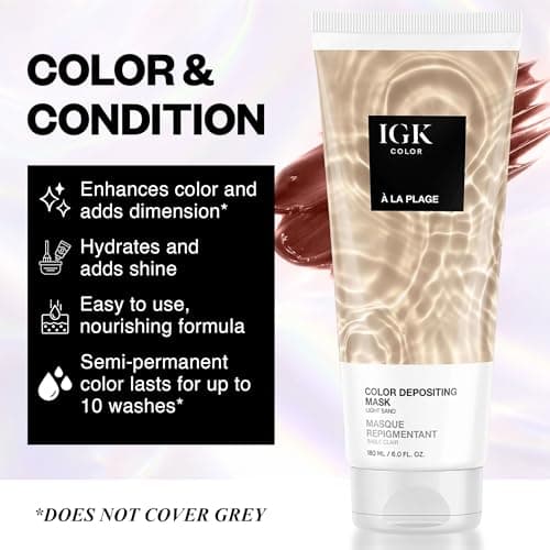 IGK A La Plage Color Depositing Hair Mask | Light Sand Semi Permanent Color Conditioner + Gloss Toner | Hydrating Formula Adds Shine + Refreshes Color | Vegan + Cruelty Free | 6 oz view 2