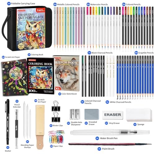 141 PCS Art Supplies Sketching Kit Pro Max, Drawing Pencils with Sketchbook, Coloring Book, Colored Graphite Charcoal Watercolor & Metallic Pencils, Drawing Supplies Gifts for Artists Adults Kids view 3