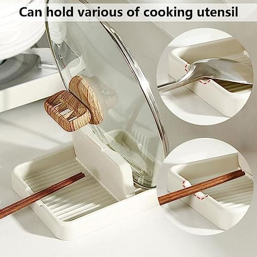 1 Pack Spoon Rests with Lid Holder for Multiple Utensils, Utensil Rest & Spoon holder for Kitchen Counter, Stove Top, Heat Resistant Kitchen Utensil Holder for Spatulas Holder, Pot Lid, Tongs, Ladles view 3