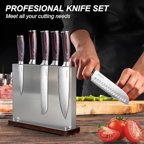 Kitchen Knife Set with Block - 6 Pcs Chef Knife Block Set, 5 Pcs High - Carbon Stainless Steel Razor - Sharp Knives with a Magnetic Knife Block Holder, Versatile and Professional Kitchen Knives Set view 7
