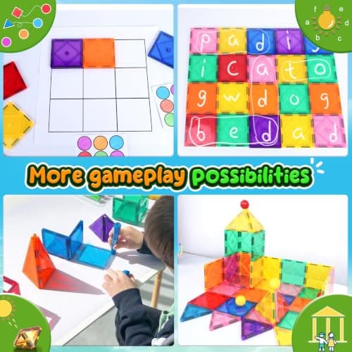 Magnetic Tiles Toddler Toys Magnetic Building Blocks for Kids Ages 3-12 STEM Educational Toys for Girls & Boys Sensory Toys for Kids with Autism Classroom Must Haves Outdoor Toys view 2