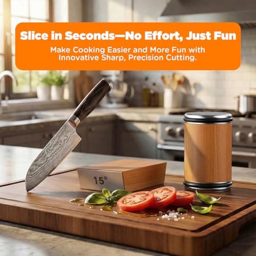 EUHOME Rolling Knife Sharpener Magnetic 15 20 Degree Angle Guide - 2-Stage Diamond Ceramic Sharpening Kit with N52 Magnets Heavy Duty Wood Base, Sharpener Tool for Kitchen Knives, Gift for Men Dad view 2