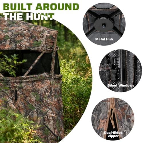 Hunting Blind 270° See Through, 2-3 Person Deer Blind, Pop Up Ground Blind | Dual-Door Design, Deer & Turkey Hunting, 135° Flip-Top Door, Silent Sliding Windows view 6