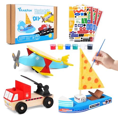 Wooden Build Paint Art Crafts Kit 3 Pack, Make Your Own Car Boat & Plane DIY Craft Toys for Kids Boys, STEM Educational Toy Set for Kids Ages 4-8, 8-12 — image 1