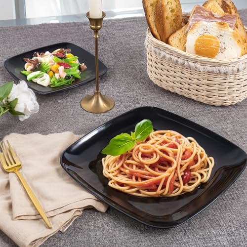 PULOTE 100 PCS Black Square Plastic Plates Disposable - Include 50 Each (10" Dinner & 7.25" Dessert) Plates - Ideal for Party & Graduation view 4