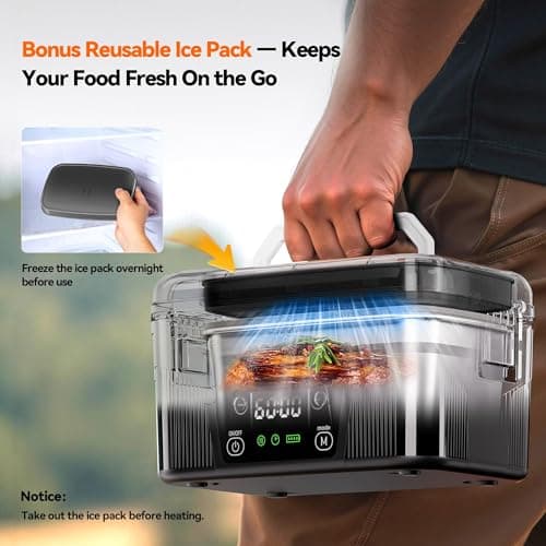 DOLOPL Cordless Electric Lunch Box for Adults, Portable Rechargeable Heated Lunch Box with Scheduled Heating, 6-Cup Leak-Proof Design, Bonus Ice Pack & Insulated Bag for Work, Travel, Office view 4