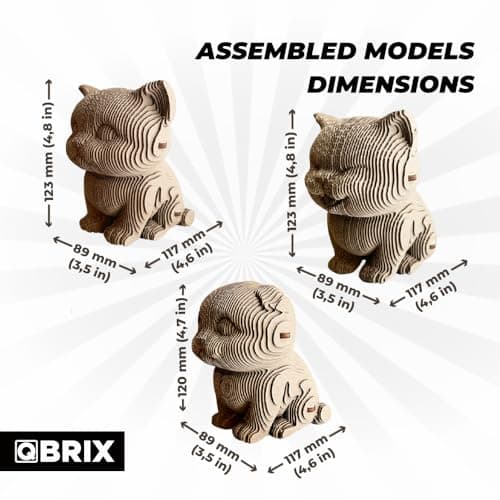 QBRIX 3 Cats 3D Puzzles for Adults, 3D Model Kit for Teens, DIY Crafts for Home Decor, Original Gift for Boys&Girls 14+, Cardboard Model Building Kit view 2