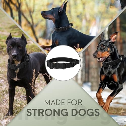 Jumpress Heavy Duty Tactical Dog Collar with Airtag Holder, 1.5’’ Wide Large Dog Collar with Comfortable Handle, Durable Airtag Dog Collar for Large Dogs (Black,Neck 18-20’’) view 6