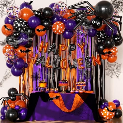 Orange Purple Black Balloon Fringe Curtains for Halloween Party Decorations — image 1